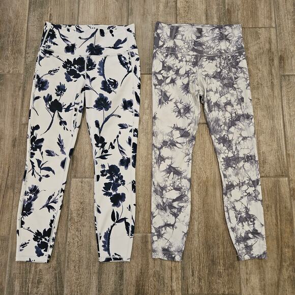 Athleta Leggings Womens Size S Lot of 2 Floral Tie Dye Grey White High Rise 7/8 - Picture 1 of 12